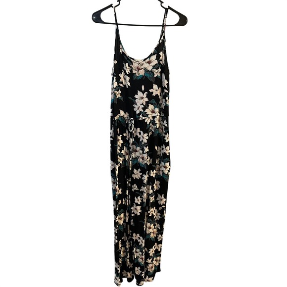 Aeropostale Pants - Aeropostale Floral‎ Maxi Dress Spaghetti Strap Black White Teal Size S